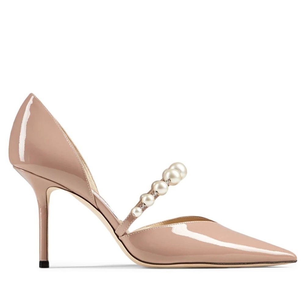 Jimmy Choo Womens Aurelie 65 Beige Embelished Kitten Heel D'Orsay Heels
